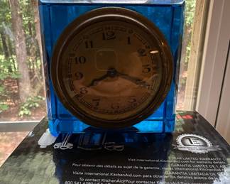 Vintage Seikosha Blue Glass Mantel Clock