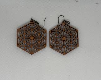 Geometric Kumiko Style Laser-Cut Wood Earrings