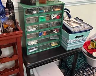 Vintage Green Metal Craft Organizer Cabinet with 20 Drawers