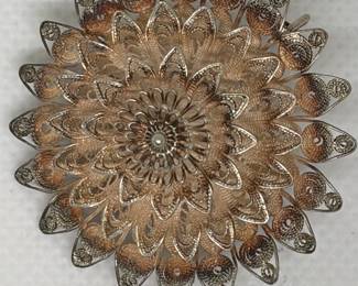 Vintage Sterling Silver Filigree Flower Brooch