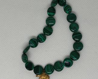 Malachite Beaded Bracelet with Bear Charm