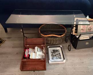 Console Table with Glass Top and Wrought Iron Base