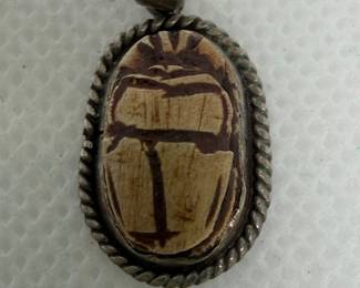 Vintage Sterling Silver Egyptian Revival Scarab Beetle Pendant