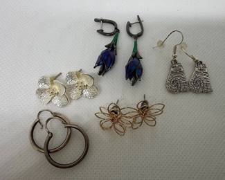 Assorted Earrings Lot - Including Floral, Enamel Tulip, and Tribal Face Designs