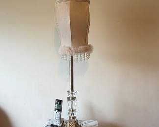 Crystal and Brass Table Lamp with Beaded Fringe