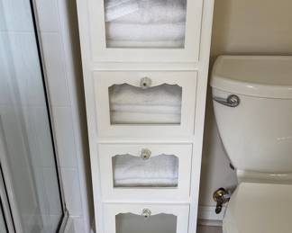 White Narrow Storage Cabinet with Glass Knobs