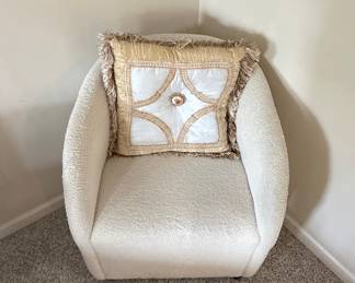 Bouclé Barrel Accent Chair with Decorative Pillow