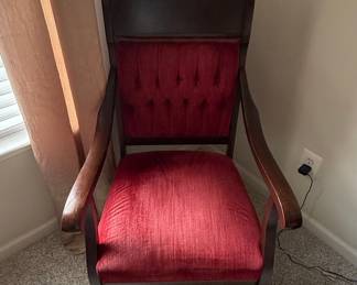 Victorian Eastlake Style Red Velvet Armchair