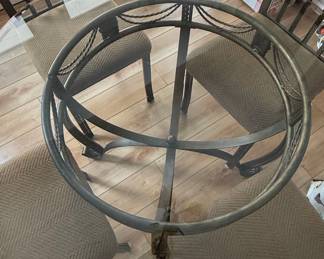 Round Glass Top Dining Table with Ornate Metal Base