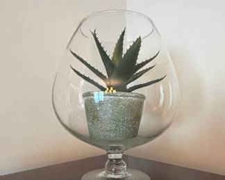 Large Glass Brandy Snifter Terrarium with Faux Aloe Plant