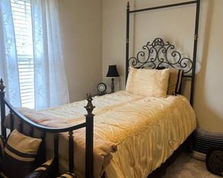 Wrought Iron Canopy Bed with Fleur-de-lis Accents