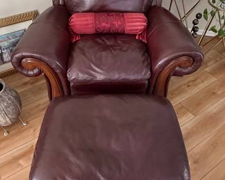 Hancock & Moore Burgundy Leather Wingback Armchair with Ottoman