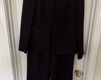 Adrianna Papell Beaded Collar Black Polyester Suit Set