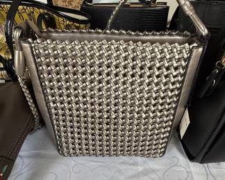 Woven Metallic Faux Leather Shoulder Bag