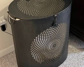 Decorative Metal Laundry Bin with Geometric Perforations