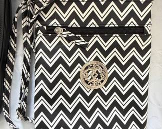 Black and White Chevron Crossbody Bag with Tree of Life Medallion