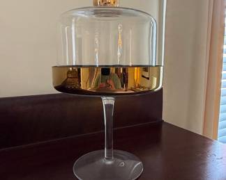 Glass Cake Stand with Gold Band and Ball Finial