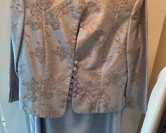 Jessica Howard Evening Ensemble - Silver Floral Brocade Jacket and Dress