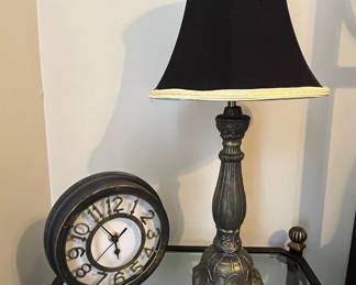 Ornate Table Lamp with Matching Decorative Clock