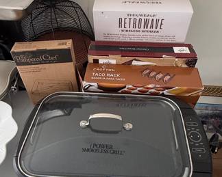 Power Smokeless Grill and Throwback Retrowave Wireless Speaker