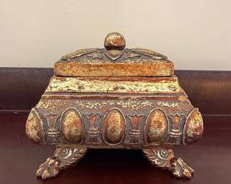 Vintage Gilt Cast Metal Trinket Box with Ornate Feet