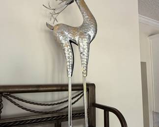 Tall Galvanized Metal Reindeer Sculpture