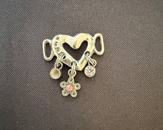 Heart Charm with Flower and Crystal Accents