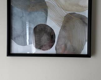 Abstract Watercolor and Gold Line Art Framed Print