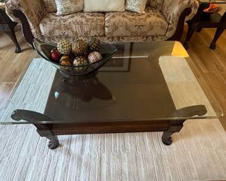 Chippendale Style Mahogany Ball & Claw Foot Coffee Table with Glass Top