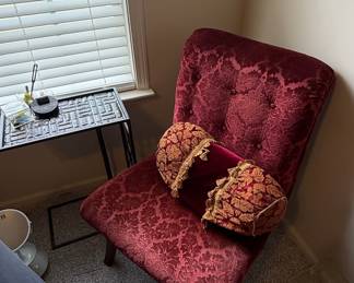 Victorian Style Damask Slipper Chair with Bolster Pillow