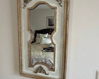 Ornate French Country Gilt and Cream Wall Mirror