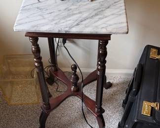 Victorian Revival Marble Top Pedestal Side Table