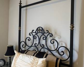 Wrought Iron Canopy Bed with Fleur-de-lis Accents