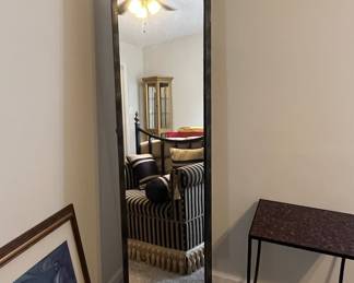 Ornate Scroll Metal Floor Mirror with Fleur-de-lis Motifs