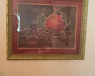 Framed Still Life Print of Apple and Grapes