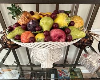 Capodimonte Style Ceramic Fruit Basket with Assorted Fruits