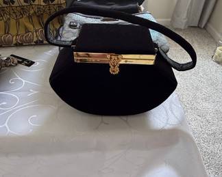 Vintage Black Velvet Evening Clutch with Twisted Rope Clasp