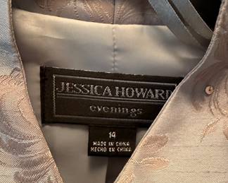 Jessica Howard Evening Ensemble - Silver Floral Brocade Jacket and Dress