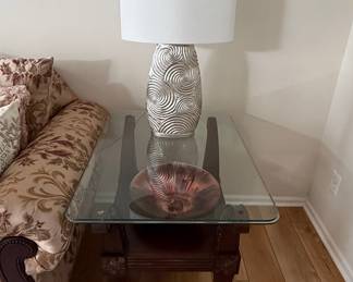 Silver Swirl Table Lamp with Glass Top End Table