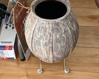 Distressed Metal Urn Planter with Legs