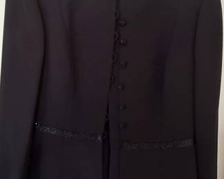 Adrianna Papell Beaded Collar Black Jacket and Pants Suit