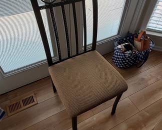 Ornate Metal Dining Chair with Chevron Upholstery