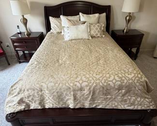 Dark Wood Bedroom Set with Damask Bedding