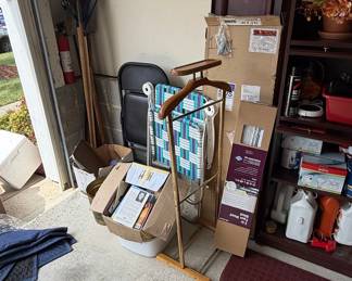 Vintage Brass Valet Stand with Wooden Hanger