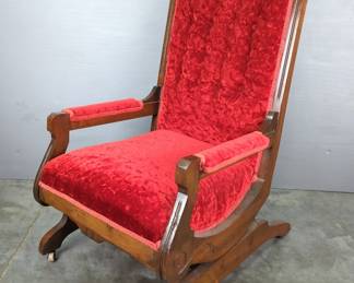 Platform Velvet Upholstered Rocking Chair On Casters