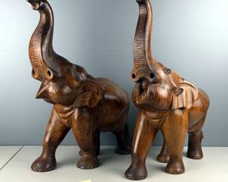 Hand Carved Wood Elephants, Qty 2, 19" x 15"