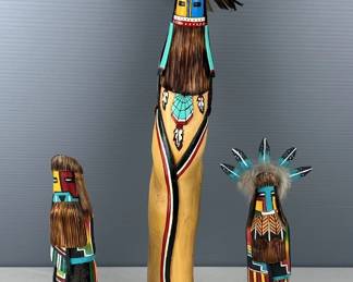 Hopi Kachina Figures, Qty 3, Approx 8” To 17” Tall 