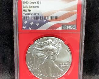 2023 American Eagle $1 Silver Coin, 1oz Fine Silver, Graded MS 70 By NGC
