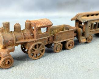  Cast Iron Train and Car, Approx 2.5" x 11"