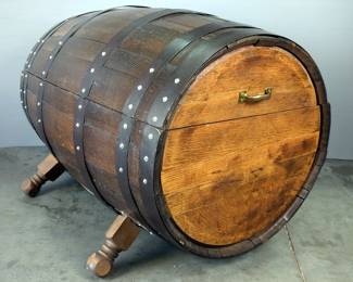 Wooden Barrel Storage Chest With Metal Bands 